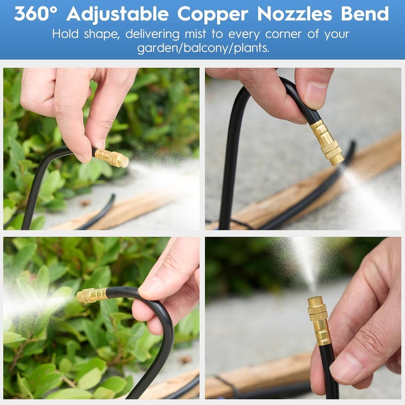 Funpynani 360° Automatic Drip Irrigation Kit - 5/16'' Tubing, Adjustable Universal Spray Nozzle, Copper Atomizing System for Garden/Lawn/Greenhouse - Multi-Directional Rotation, Quick Connectors, 100FT - Image 4